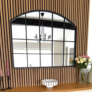 Jōbū Home Tomi - Black Metal Arched Lattice Window Mirror - 95cm X 120cm Jōbū Home Tomi - Black Metal Arched Lattice Window Mirror - 95cm X 120cm