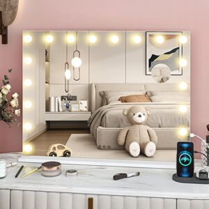 Homcom Hollywood Vanity Mirror With Lights, 10x Magnifying, Usb Port, White Homcom Hollywood Vanity Mirror With Lights, 10x Magnifying, Usb Port, White