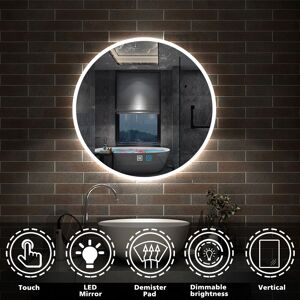Aica 600mm Round Led Bathroom Mirror With Demister Pad, Dual Touch, Dimmable Light Aica 600mm Round Led Bathroom Mirror With Demister Pad, Dual Touch, Dimmable Light