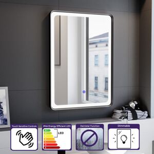 Nes Home Touch Sensor Bathroom Led Mirror Demister 500x700mm Matte Black Nes Home Touch Sensor Bathroom Led Mirror Demister 500x700mm Matte Black