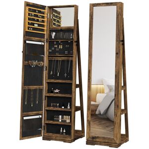 Homcom Full Length Mirror Jewellery Cabinet Swivel Lockable Storage Rustic Brown 160cm Homcom Full Length Mirror Jewellery Cabinet Swivel Lockable Storage Rustic Brown 160cm