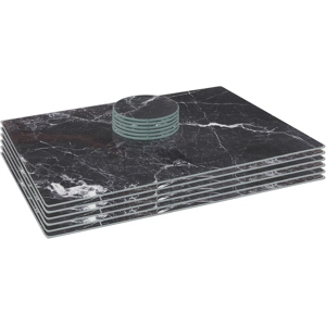 Does Not Apply Rectangle Glass Placemats & Round Coasters Set - 40cm X 30cm - Black Marble - 12 Does Not Apply Rectangle Glass Placemats & Round Coasters Set - 40cm X 30cm - Black Marble - 12