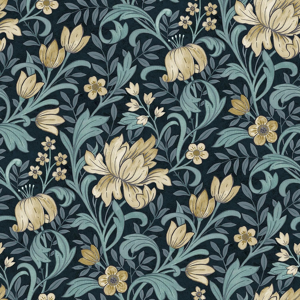 Does Not Apply Marian Vintage Art Nouveau Floral Trail Smooth Wallpaper, Navy, A67103 Does Not Apply Marian Vintage Art Nouveau Floral Trail Smooth Wallpaper, Navy, A67103