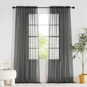 Pony Dance Dark Grey Window Net Curtains 60x90 Inches - Slot Top Super Soft Voi Pony Dance Dark Grey Window Net Curtains 60x90 Inches - Slot Top Super Soft Voi