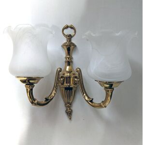 Litecraft Georgiana Wall Light 2 Arm With Floral Glass Shades - Brass Clearance Litecraft Georgiana Wall Light 2 Arm With Floral Glass Shades - Brass Clearance