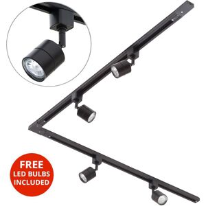 Litecraft 2 Metre L Shape Track Light With 4 Soho Fixture & Led Bulbs - Black Litecraft 2 Metre L Shape Track Light With 4 Soho Fixture & Led Bulbs - Black