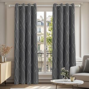 Deconovo Grey Curtains, Dotted Line Foil Printed Thermal Insulated Blackout Cur Deconovo Grey Curtains, Dotted Line Foil Printed Thermal Insulated Blackout Cur