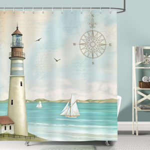 Does Not Apply Nautical Lighthouse Shower Curtain 180 X 180 Cm Sailboat Compass Coastal Bathroo Does Not Apply Nautical Lighthouse Shower Curtain 180 X 180 Cm Sailboat Compass Coastal Bathroo