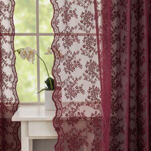 Yj Yanjun Burgundy Net Curtains 54 Drop Pair Shabby Chic Floral Sheer Lace Curt Yj Yanjun Burgundy Net Curtains 54 Drop Pair Shabby Chic Floral Sheer Lace Curt
