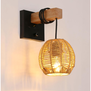 Does Not Apply Vintage Indoor Wall Sconce E27 Rattan Wall Light With Switch, Cage Wooden Wall L Does Not Apply Vintage Indoor Wall Sconce E27 Rattan Wall Light With Switch, Cage Wooden Wall L