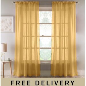 Tyrone Textiles Recycled Yellow Linen Look Voile Panels Pair 55x54\" For Bedroom & Living Room Tyrone Textiles Recycled Yellow Linen Look Voile Panels Pair 55x54\" For Bedroom & Living Room