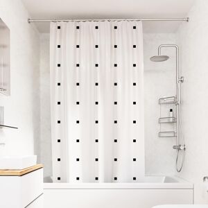 Croydex White Shower Curtain With Black Dots Design - 100% Polyester With A Weig Croydex White Shower Curtain With Black Dots Design - 100% Polyester With A Weig