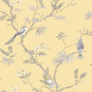 G78494 - Secret Garden Classic Bird Trail Yellow Choke, Greys Galerie Wallpaper G78494 - Secret Garden Classic Bird Trail Yellow Choke, Greys Galerie Wallpaper