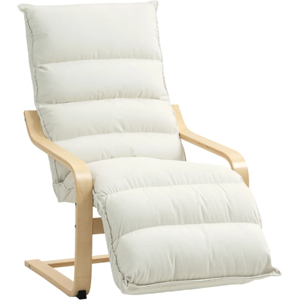 Homcom Birch Wood Lounge Chair For Living Room, Bedroom, Cream White Homcom Birch Wood Lounge Chair For Living Room, Bedroom, Cream White