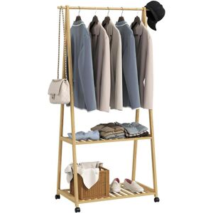 Homcom Bamboo Clothes Rail Rack With 2 Storage Shelves And Hooks, Natural Wood Effect Homcom Bamboo Clothes Rail Rack With 2 Storage Shelves And Hooks, Natural Wood Effect