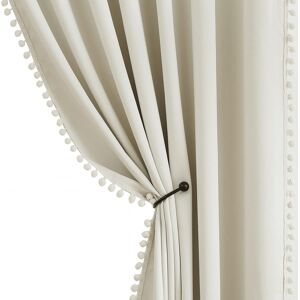 Treatmentex Ivory Blackout Curtains Cute Pom-Pom Trimming Drapes For Girls Kids Room 54 Inc Treatmentex Ivory Blackout Curtains Cute Pom-Pom Trimming Drapes For Girls Kids Room 54 Inc