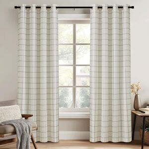 Pony Dance Tartan Print Curtains 52x84 Inch 2 Panels White Linen Blend Polyeste Pony Dance Tartan Print Curtains 52x84 Inch 2 Panels White Linen Blend Polyeste