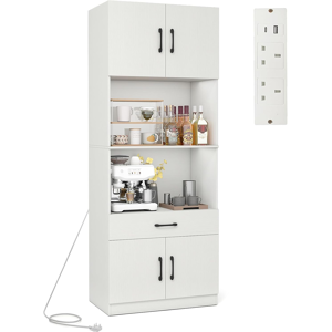Cozylivings Kitchen Cupboard Tall Pantry Cabinet 4 Door Shelves Drawer Power Outlet White Cozylivings Kitchen Cupboard Tall Pantry Cabinet 4 Door Shelves Drawer Power Outlet White