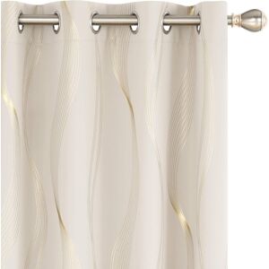 Deconovo Blackout Eyelet Curtains Thermal Insulated Gold Wave Line Foil Printed Deconovo Blackout Eyelet Curtains Thermal Insulated Gold Wave Line Foil Printed
