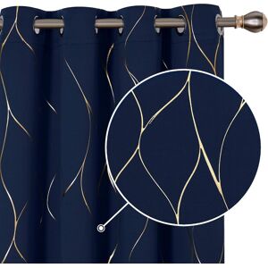 Deconovo Thermal Insulated Blackout Curtains, Gold Wave Foil Printed Eyelet Cur Deconovo Thermal Insulated Blackout Curtains, Gold Wave Foil Printed Eyelet Cur