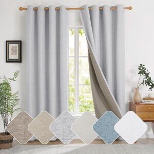 Deconovo Faux Linen 100% Blackout Curtains For Bedroom, Eyelet Energy Saving Th Deconovo Faux Linen 100% Blackout Curtains For Bedroom, Eyelet Energy Saving Th