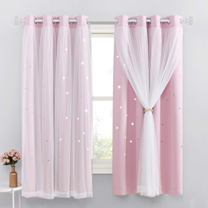 Does Not Apply Blackout Pink Curtains - Stars Cut Out For Kids Nursery, Girls Room, Thermal Dra Does Not Apply Blackout Pink Curtains - Stars Cut Out For Kids Nursery, Girls Room, Thermal Dra