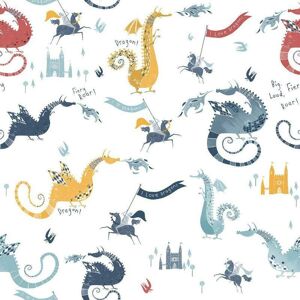 Tiny Tots 2 Dragons Navy Red Yellow Blue Wallpaper - Wall Decor Tiny Tots 2 Dragons Navy Red Yellow Blue Wallpaper - Wall Decor