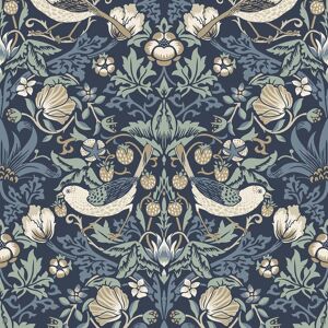 Et11212 - Arts And Crafts Fragaria Garden Blue Tan White Galerie Wallpaper Et11212 - Arts And Crafts Fragaria Garden Blue Tan White Galerie Wallpaper