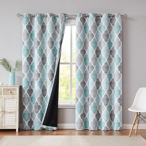 Beauoop Teal Grey Blackout Curtains For Living Room 90 Inch Drop Geometric Curt Beauoop Teal Grey Blackout Curtains For Living Room 90 Inch Drop Geometric Curt