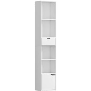 Homcom Narrow Bookshelf With Drawer Door Tall Bookcase For Living Room White New Homcom Narrow Bookshelf With Drawer Door Tall Bookcase For Living Room White New