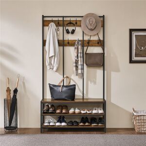 Ukuniversal365 3-In-1 Industrial Hallway Rack Hall Tree With Bench & Shoe Storage For Entryway Ukuniversal365 3-In-1 Industrial Hallway Rack Hall Tree With Bench & Shoe Storage For Entryway