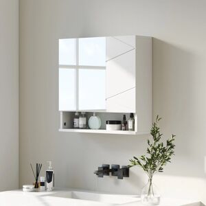 Kleankin Wall Mounted Bathroom Storage Cupboard With Mirror And Shelf - White Kleankin Wall Mounted Bathroom Storage Cupboard With Mirror And Shelf - White