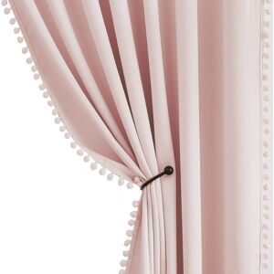 Treatmentex Pink Half-Blackout Curtains 54" Pink Pompoms Curtain Panels For Nur Treatmentex Pink Half-Blackout Curtains 54" Pink Pompoms Curtain Panels For Nur