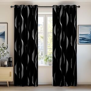 Deconovo Black Curtains Blackout 46 X 54 Drop Wave Line Foil Printed Thermal In Deconovo Black Curtains Blackout 46 X 54 Drop Wave Line Foil Printed Thermal In
