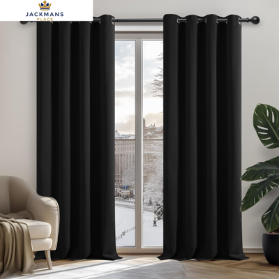 DECONOVO - Tende Oscuranti con Anelli Tinta Unita 2Pezzi 132x183 cm - Black - 132x183 cm - Curtains DECONOVO - Tende Oscuranti con Anelli Tinta Unita 2Pezzi 132x183 cm - Black - 132x183 cm - Curtains