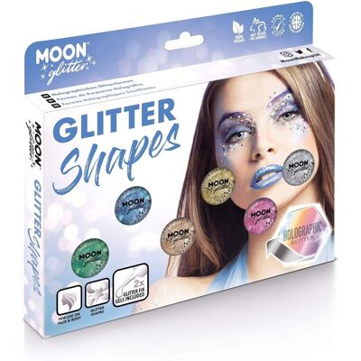 Holographic Glitter Shapes By Moon Glitter - Boxset - Cosmetic Festival Makeup G Holographic Glitter Shapes By Moon Glitter - Boxset - Cosmetic Festival Makeup G
