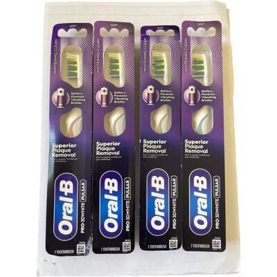 4 × Oral-B Pro 3d White Pulsar Battery Toothbrushes – Whitening And Vibrating 4 × Oral-B Pro 3d White Pulsar Battery Toothbrushes – Whitening And Vibrating