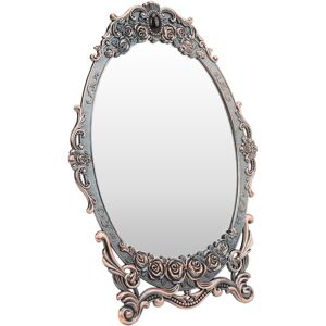 Retro Desktop Makeup Mirror Floral Embossed Beaded Edges Clear Image Functional Retro Desktop Makeup Mirror Floral Embossed Beaded Edges Clear Image Functional