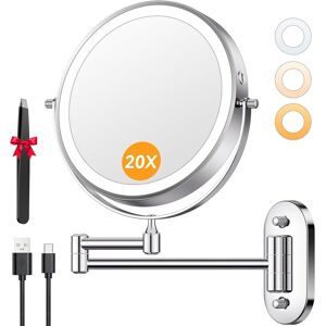 Auxmir Lighted Wall Mounted 20x Magnifying Makeup Mirror, 8\" Double-Sided 360° Auxmir Lighted Wall Mounted 20x Magnifying Makeup Mirror, 8\" Double-Sided 360°