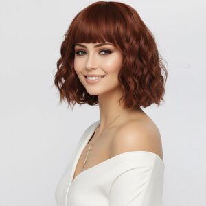 Simkaylee Short Wavy Copper Red Wigs For Women With Bangs Curly Auburn Bob Wig With Fring Simkaylee Short Wavy Copper Red Wigs For Women With Bangs Curly Auburn Bob Wig With Fring