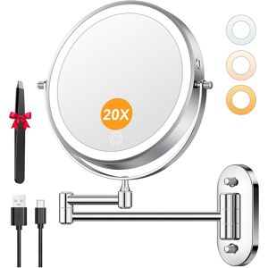 Auxmir Lighted Wall Mounted 20x Magnifying Makeup Mirror, 8\" Double-Sided 360° Auxmir Lighted Wall Mounted 20x Magnifying Makeup Mirror, 8\" Double-Sided 360°