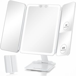 Beautifive Travel Lighted Makeup Mirror With 48 Led Lights, 1x/5x/10x Magnifying Tri-Fold Beautifive Travel Lighted Makeup Mirror With 48 Led Lights, 1x/5x/10x Magnifying Tri-Fold