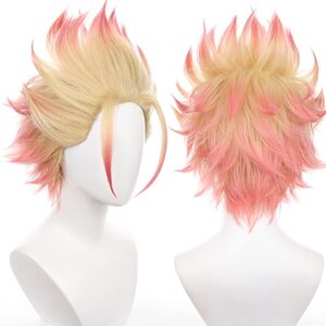 Maysuwell Blonde Mixed Pink Short Curly Wig Heat Resistant Synthetic Costume Hairs For Ad Maysuwell Blonde Mixed Pink Short Curly Wig Heat Resistant Synthetic Costume Hairs For Ad