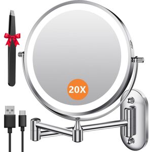 Auxmir Lighted Wall Mounted 20x Magnifying Makeup Mirror, 8\" Double-Sided 360° Auxmir Lighted Wall Mounted 20x Magnifying Makeup Mirror, 8\" Double-Sided 360°