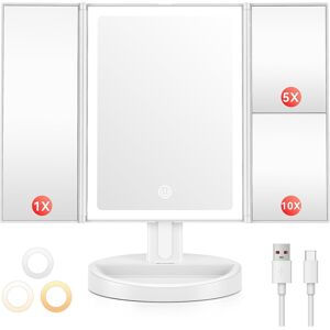 Auxmir Lighted Vanity Makeup Mirror, 10x/5x/1x Magnifying Trifold Mirror With 6 Auxmir Lighted Vanity Makeup Mirror, 10x/5x/1x Magnifying Trifold Mirror With 6