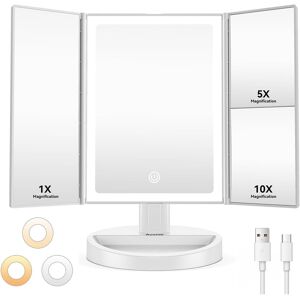 Auxmir Makeup Mirror With 68 Led Lights, 10x/5x/1x Magnifying Trifold Vanity Mi Auxmir Makeup Mirror With 68 Led Lights, 10x/5x/1x Magnifying Trifold Vanity Mi
