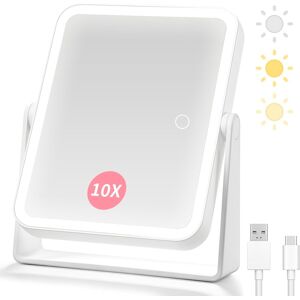 Rechargeable Magnifying Mirror With Lights,1x/10x Double Sided Makeup Mirror-3 C Rechargeable Magnifying Mirror With Lights,1x/10x Double Sided Makeup Mirror-3 C