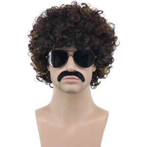 Karlery Men Women Short Curly Bob Brown Wig With Gold Mustache Rocker Disco Afr Karlery Men Women Short Curly Bob Brown Wig With Gold Mustache Rocker Disco Afr