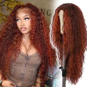Somiarik Red Highlight Blonde Layered Curly Wigs, 13x3 Synthetic Lace Front Curly Wigs P Somiarik Red Highlight Blonde Layered Curly Wigs, 13x3 Synthetic Lace Front Curly Wigs P