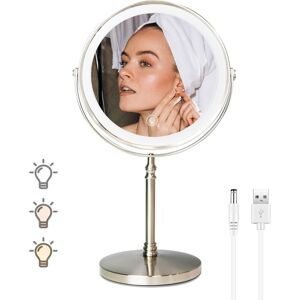 Witfamily Makeup Mirror With 1x/10x Magnification Illumination, Usb Charging, 3-Color Lig Witfamily Makeup Mirror With 1x/10x Magnification Illumination, Usb Charging, 3-Color Lig